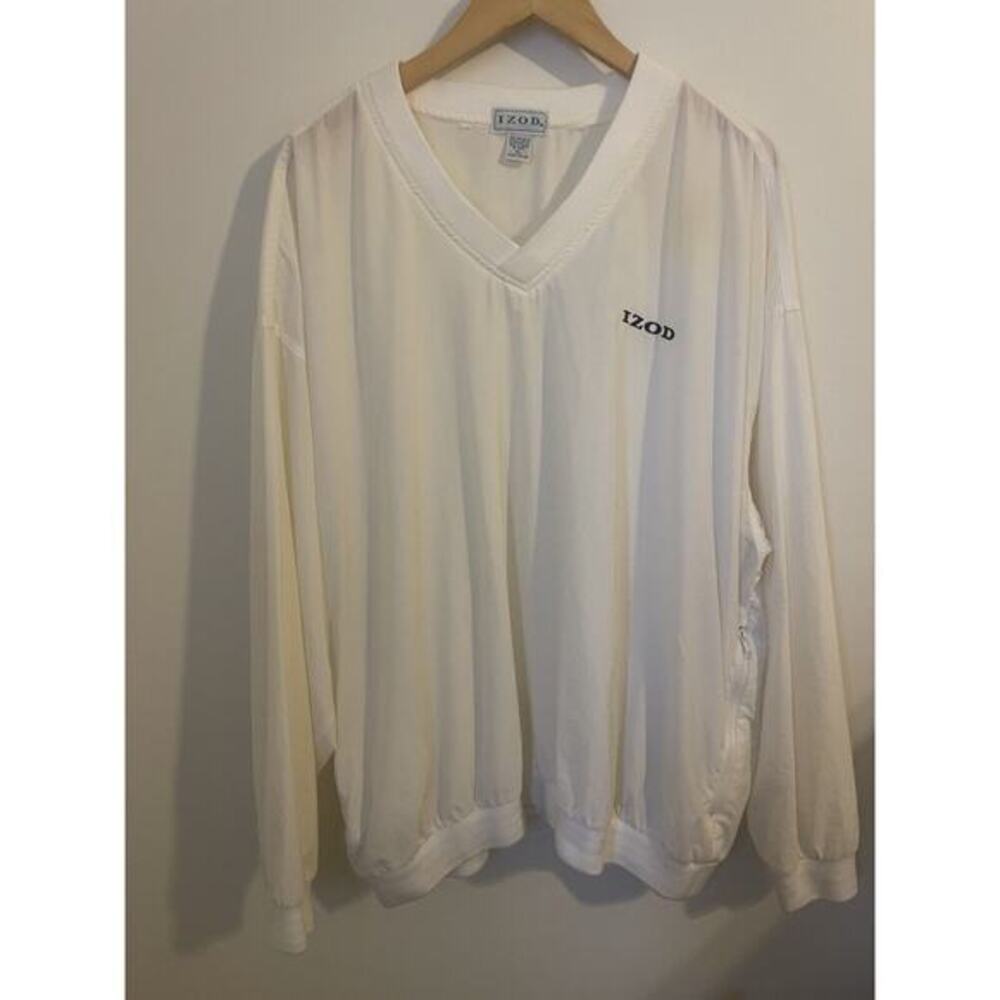 IZOD Golf V Neck Pullover Packable Windbreaker‎ White Jacket Men's Size XLarge